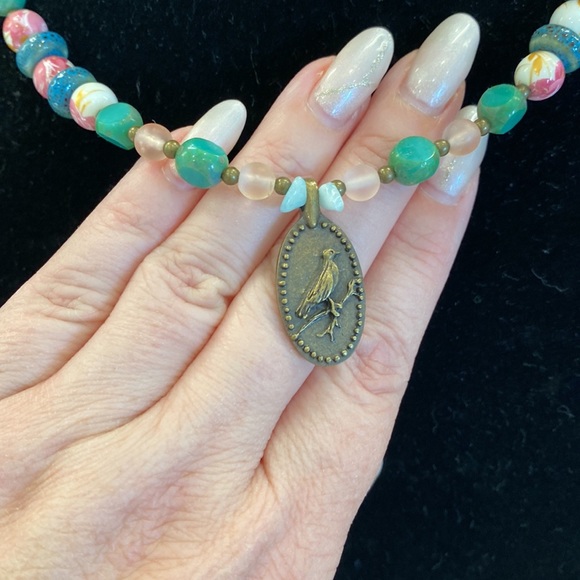 Bronze Bird-on-Branch Pendant -Handmade Beaded Necklace: Hematite, Jasper & more - Picture 17 of 17